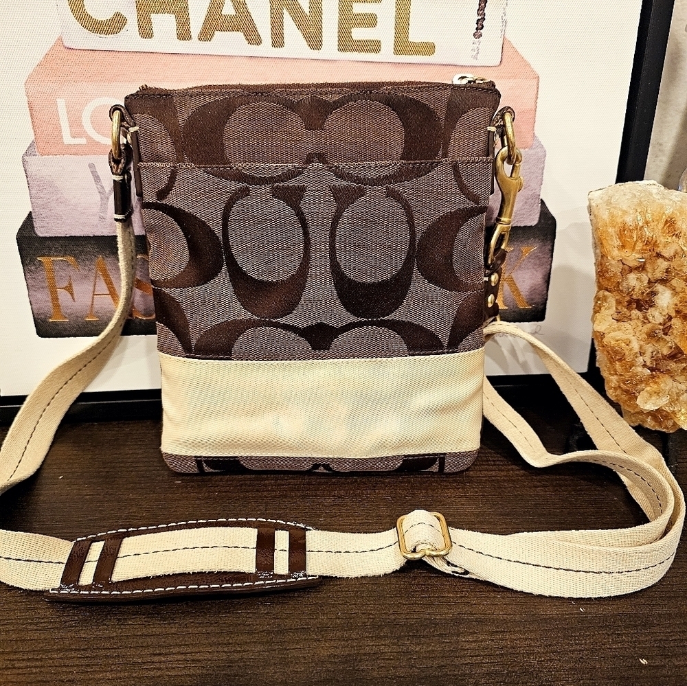 Coach Brown and Cream Messenger  Crossbody Bag